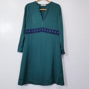 Tory Burch Green Long Sleeve Shift Dress Crochet Waist Details